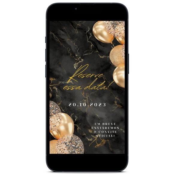 Salve a Data - Save The Date Preto com Dourado Luxo