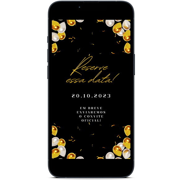 Salve a Data - Save The Date Preto com Dourado Luxo