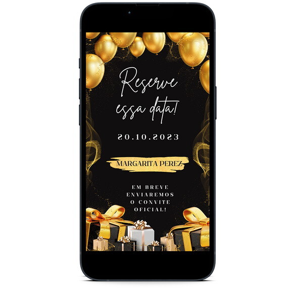 Salve a Data - Save The Date Preto com Dourado Luxo