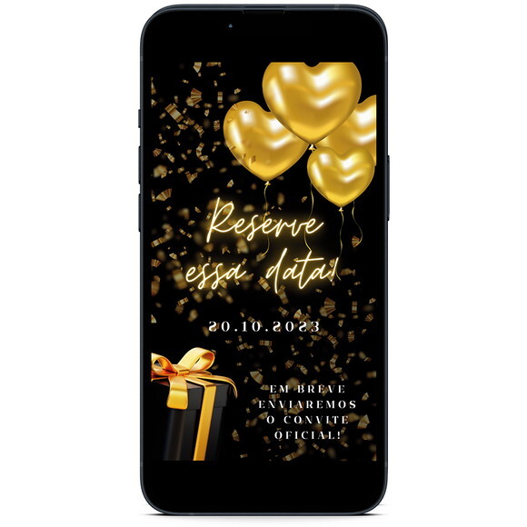 Salve a Data - Save The Date Preto com Dourado Luxo