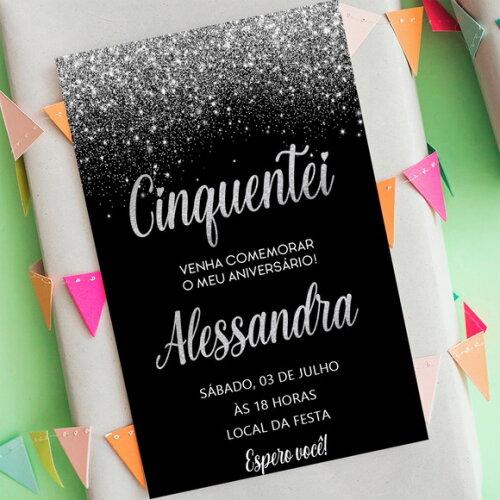 Convite 50 Anos Aniversário Festa Cinquentei Prata Digital