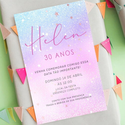 Convite Aniversário 30 Anos Estrelas Azul e Rosa