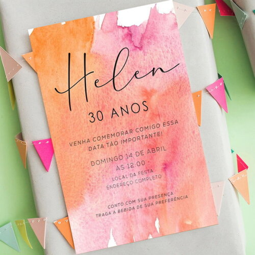 Convite Aniversário 30 Anos Laranja e Rosa