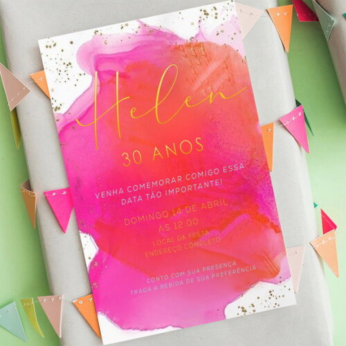 Convite Aniversário 30 Anos Laranja e Rosa