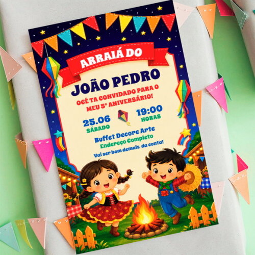 Convite Aniversário Arraiá Festa Junina Digital