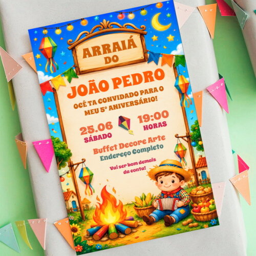 Convite Aniversário Arraiá Festa Junina Fogueira Digital