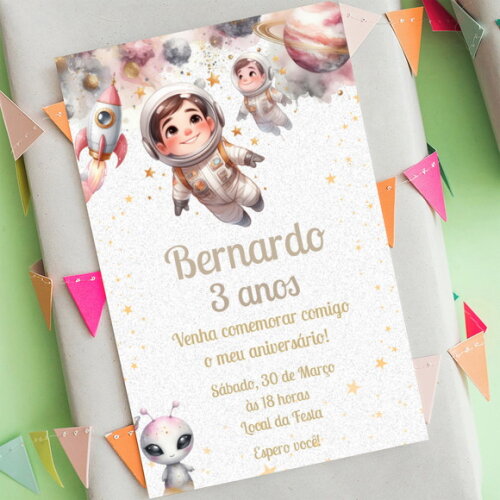 Convite Aniversário Astronauta Aquarela