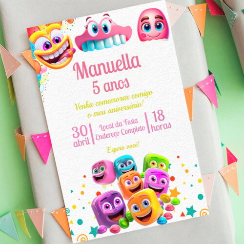 Convite Aniversário Balas Coloridas Fini