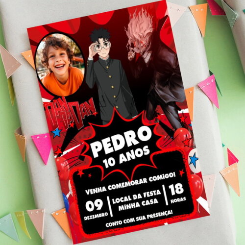 Convite Aniversário Dandadan Anime Digital