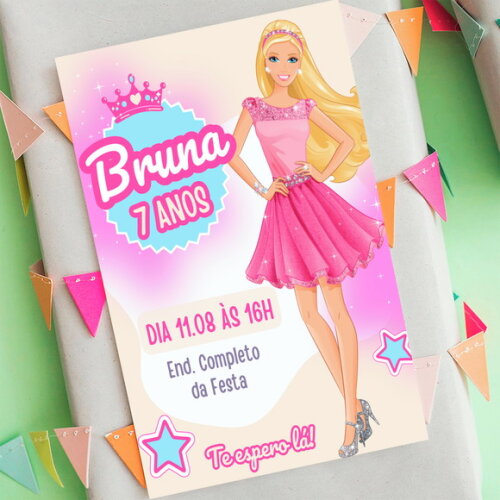 Convite Aniversário Digital Barbie Festa Cor de Rosa