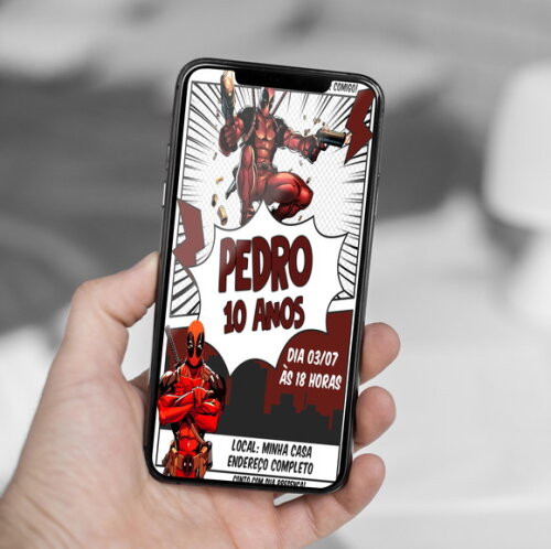 Convite Aniversário Dead Pool Digital
