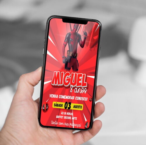 Convite Aniversário Deadpool Digital