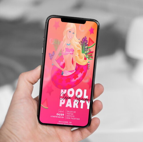 Convite Aniversário Digital Barbie Pool Party