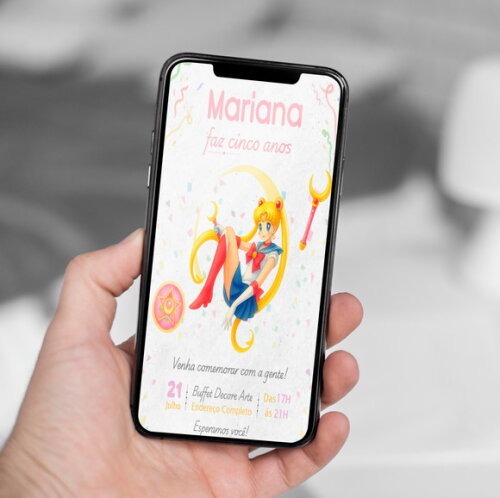 Convite Aniversário Digital Sailor Moon Aquarela