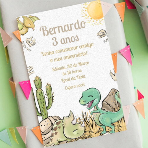 Convite Aniversário Dinossauros Aquarela