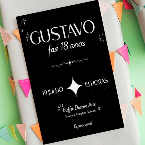 Convite Aniversário Estrelas Elegante