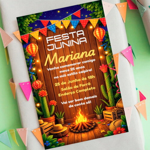 Convite Aniversário Festa Junina Arraiá Digital
