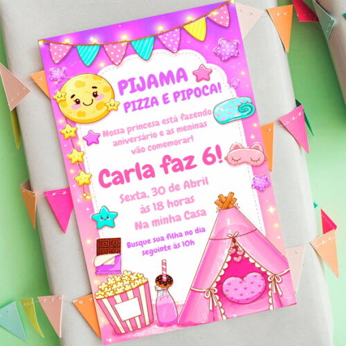 Convite Aniversário Festa do Pijama Digital