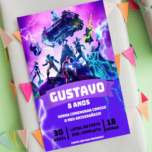 Convite Aniversário Fortnite Heróis Digital