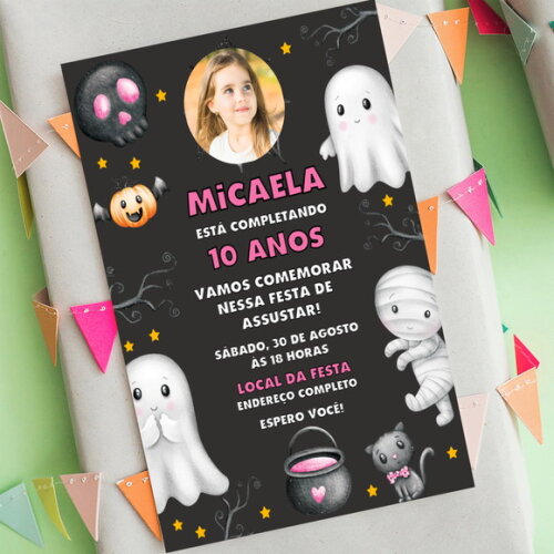 Convite Aniversário Halloween Fantasminha com Foto