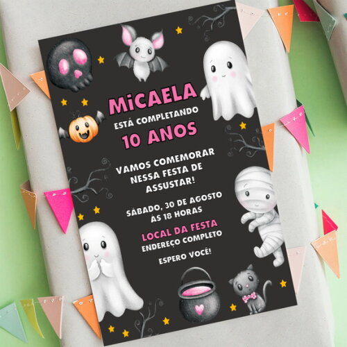 Convite Aniversário Halloween Fantasminha