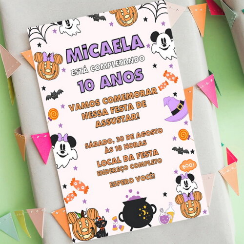 Convite Aniversário Halloween Turma do Mickey Fantasminhas