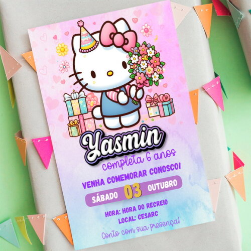 Convite Aniversário Hello Kitty Rosa
