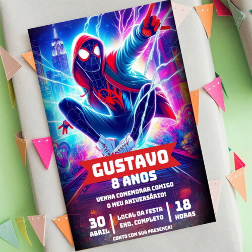 Convite Aniversário Homem Aranha Miles Morales