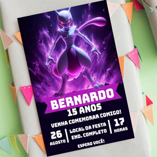 Convite Aniversário Mewtwo Pokemon