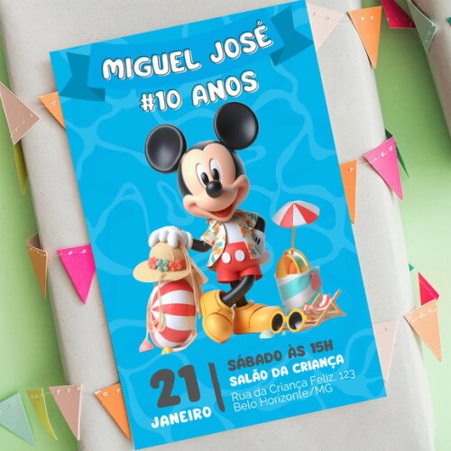 Convite Aniversário Mickey Mouse Pool Party