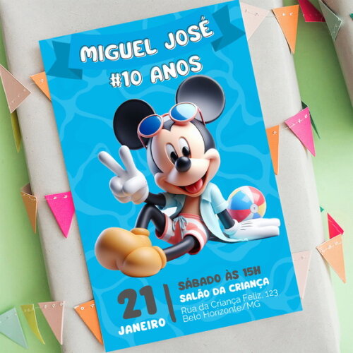 Convite Aniversário Mickey Mouse Pool Party