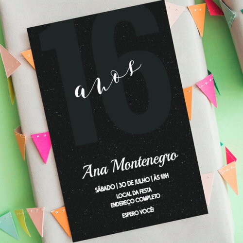 Convite Aniversário Minimalista All Black