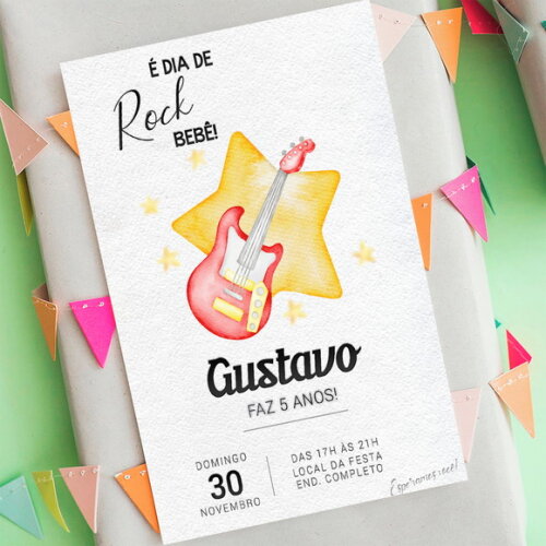 Convite Aniversário Minimalista Rock Roll Digital