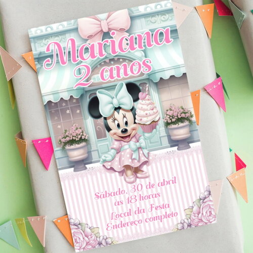 Convite Aniversário Minnie Confeiteira Modelos