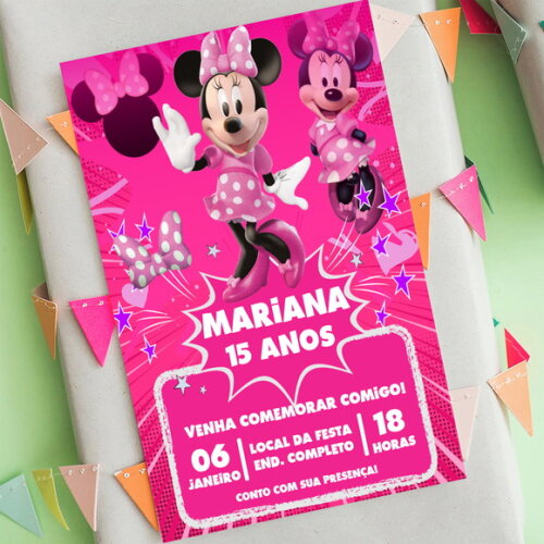 Convite Aniversário Minnie Cor de Rosa
