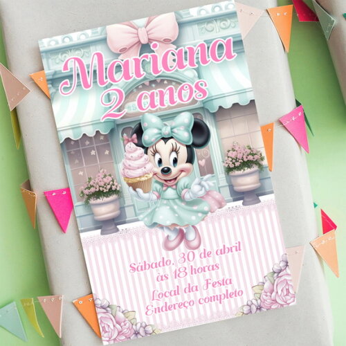Convite Aniversário Minnie Confeiteira Modelos