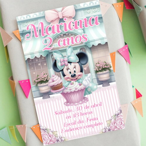 Convite Aniversário Minnie Confeiteira Modelos