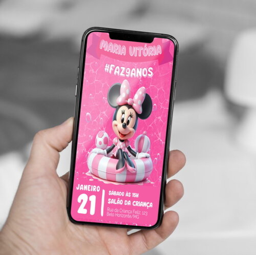 Convite Aniversário Minnie Mouse Pool Party