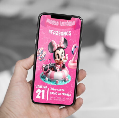 Convite Aniversário Minnie Mouse Pool Party