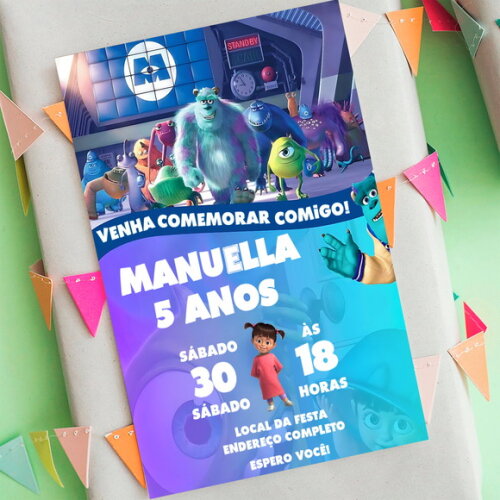 Convite Aniversário Monstros Sa