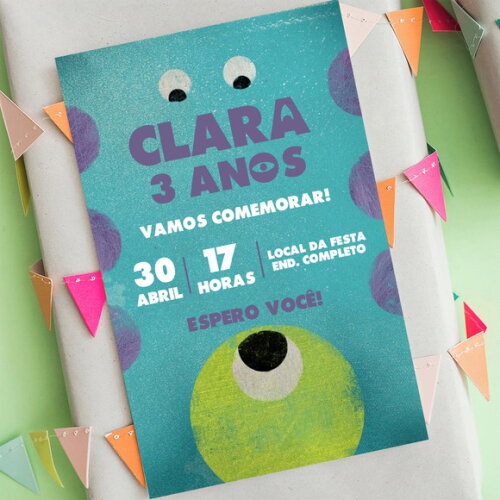 Convite Aniversário Monstros Sa