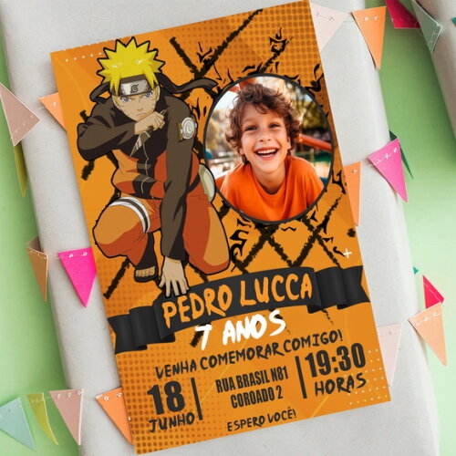 Convite Aniversário Naruto Uzumaki com Foto Digital