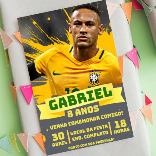 Convite Aniversário Neymar Jogador Futebol Camisa Brasil