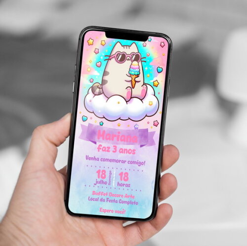 Convite Aniversário Pusheen Cat