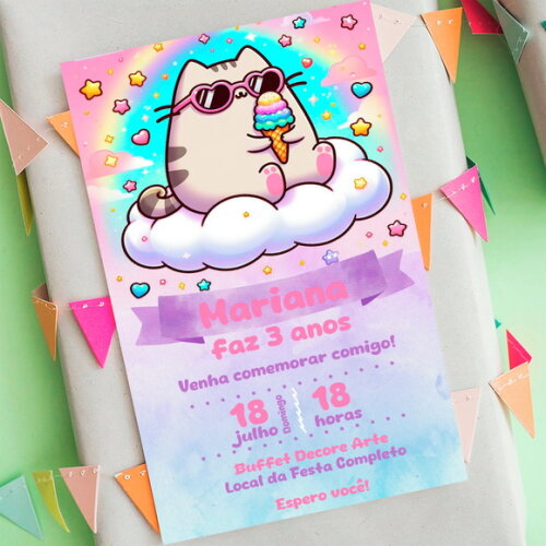 Convite Aniversário Pusheen Cat