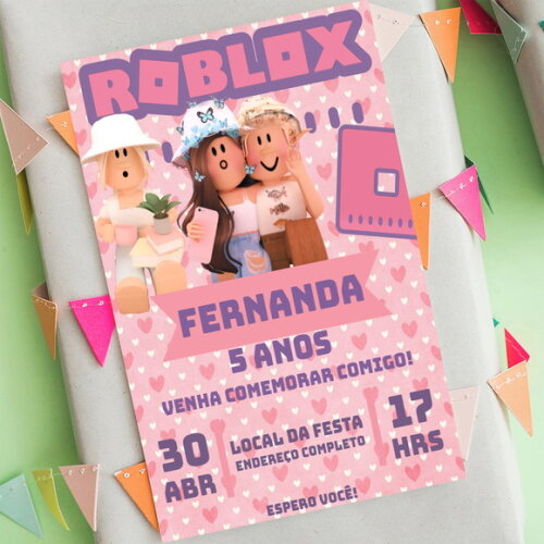 Convite Aniversário Roblox Rosa