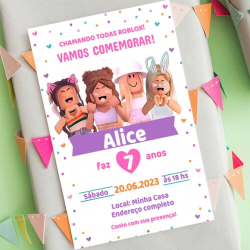 Convite Aniversário Roblox Rosa