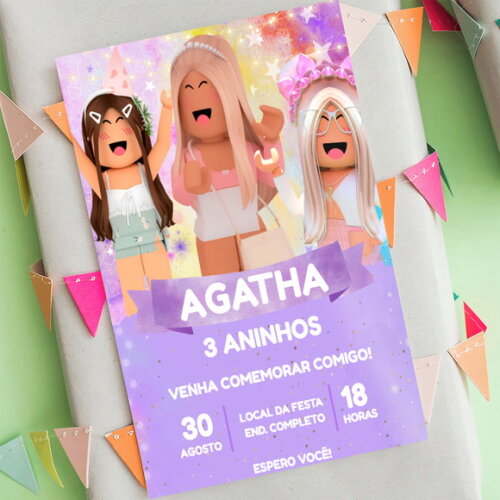 Convite Aniversário Roblox Rosa