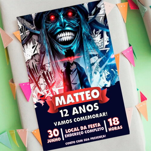Convite Aniversário Solo Leveling Digital