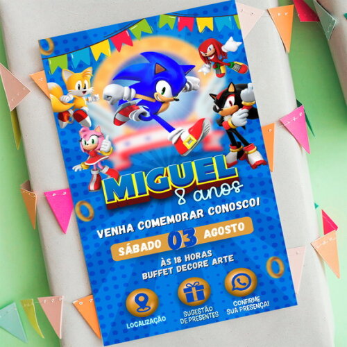 Convite Aniversário Sonic Interativo Digital